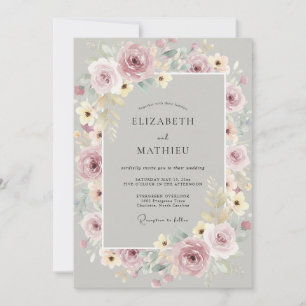 Silver Mauve Peony Wedding Invitation