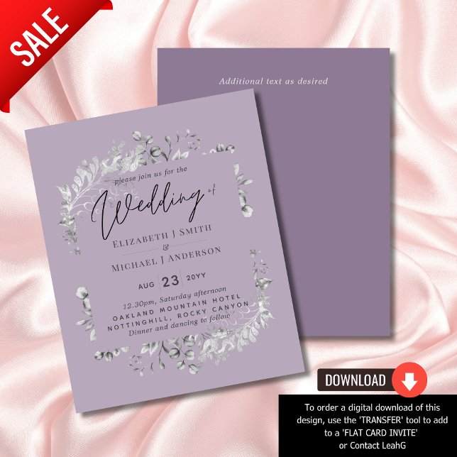 Silver Mauve Purple Botanical Leaf Wedding Budget (Creator Uploaded)