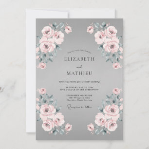 Silver Mauve Ranunculus Eucalyptus Wedding Invitation