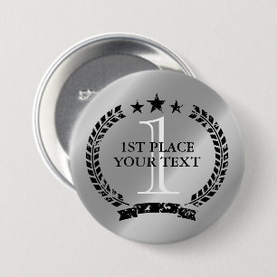 Silver medal laurel wreath crest 1st place winner button