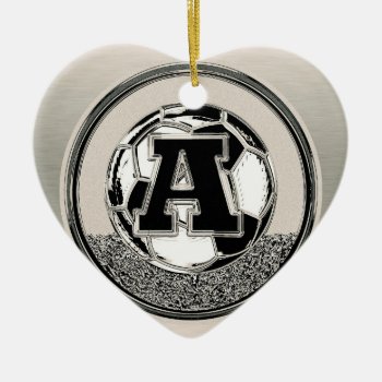 Silver Medal Soccer Monogram Letter A Ceramic Ornament by AZEZGifts at Zazzle