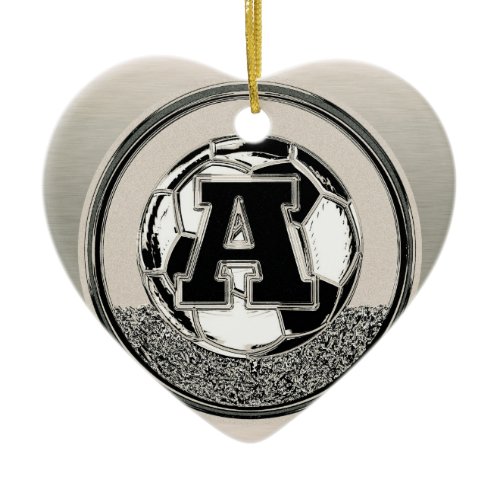 Silver Medal Soccer Monogram Letter A Ceramic Ornament