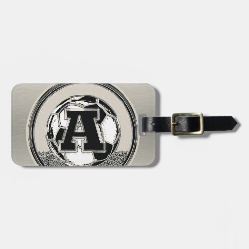 Silver Medal Soccer Monogram Letter A Luggage Tag