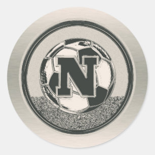 Silver Medal Soccer Monogram Letter N Classic Round Sticker