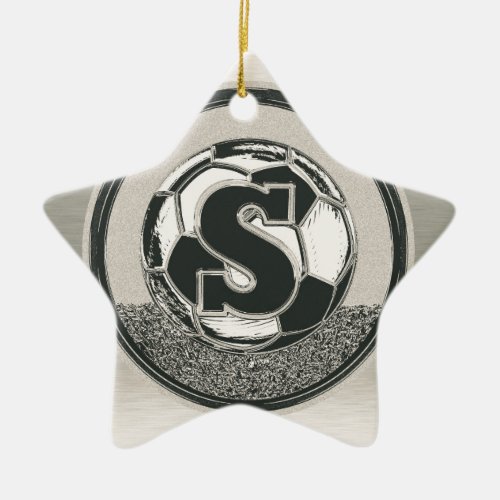 Silver Medal Soccer Monogram Letter S Ceramic Ornament