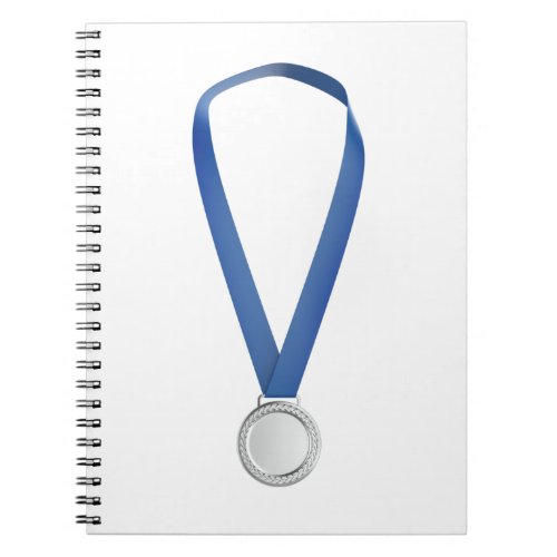 Silver medal with blue ribbon notebook