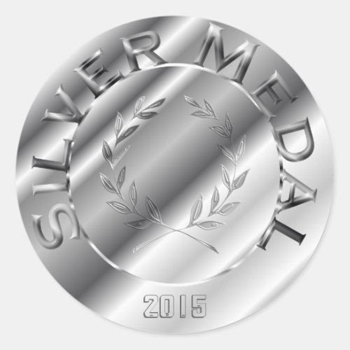 Silver Medal with YEAR OPTION Classic Round Sticker