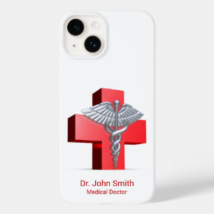 Silver Medical 3D Caduceus Cross Red Case-Mate iPhone 14 Case