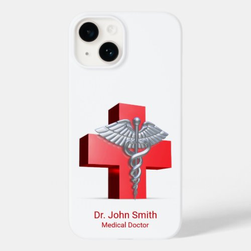Silver Medical 3D Caduceus Cross Red Case_Mate iPhone 14 Case