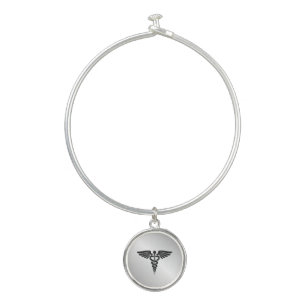 Silver  Medical Caduceus Bangle Bracelet