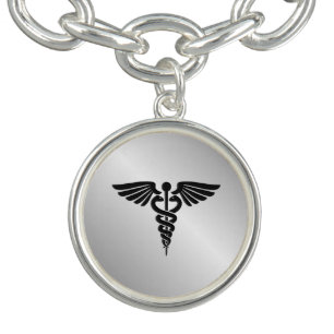 Silver Medical Caduceus Charm Bracelet