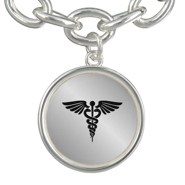 Silver Medical Caduceus Charm Bracelet (Design)