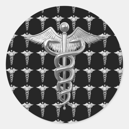 Silver Medical Caduceus Classic Round Sticker | Zazzle.com