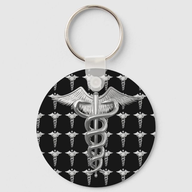 Silver Medical Caduceus Keychain (Front)