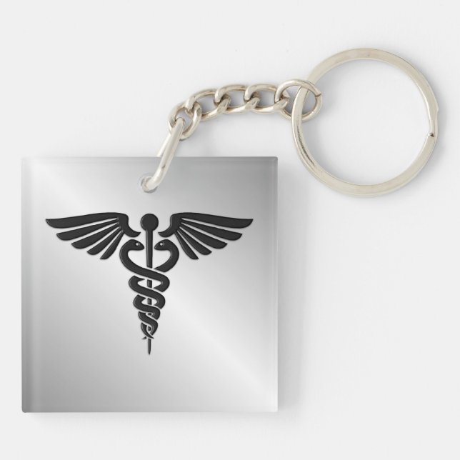 Silver Medical Caduceus Keychain (Back)