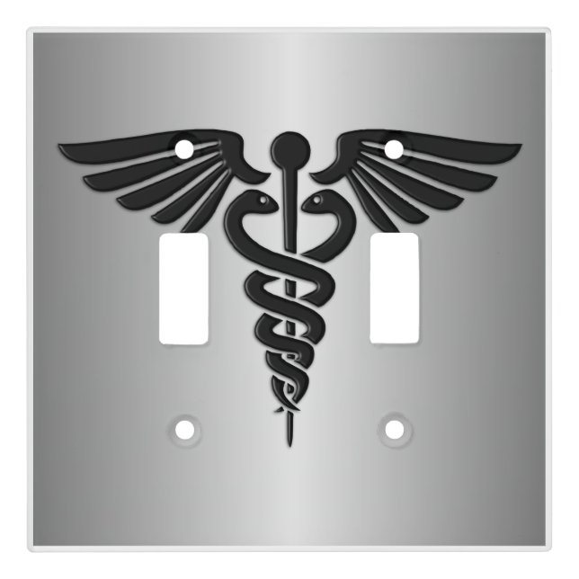 Silver Medical Caduceus Light Switch Cover (Front)