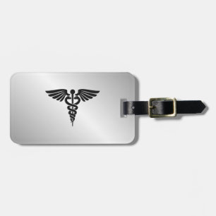 Silver Medical Caduceus Luggage Tag