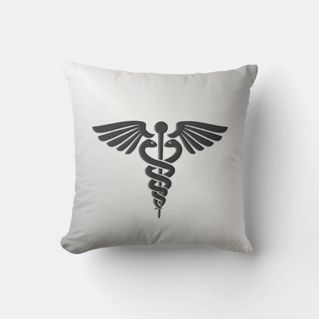 Silver  Medical Caduceus Outdoor Pillow (Front)
