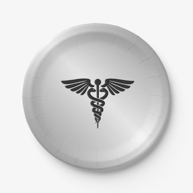 Silver Medical Caduceus Paper Plates (Front)