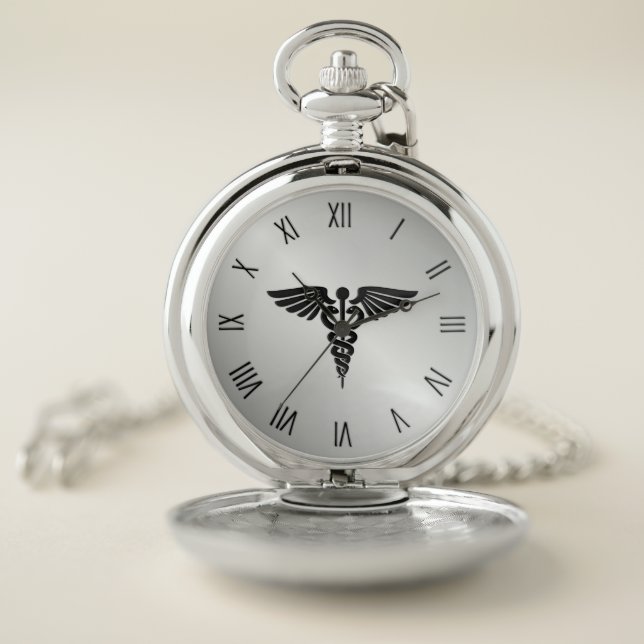 Silver Medical Caduceus Pocket Watch (Inside)