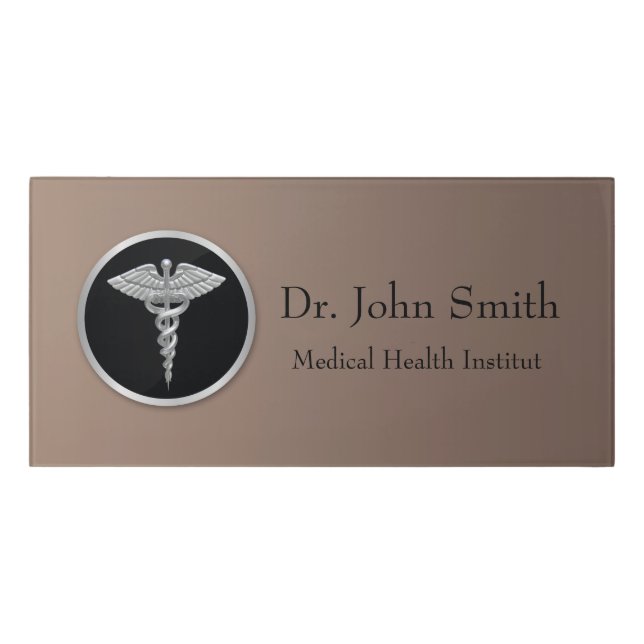 Silver Medical Caduceus - Room Sign (Classic Front)
