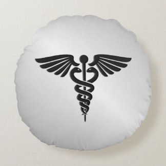 Silver Medical Caduceus Round Pillow