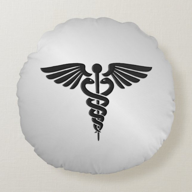 Silver Medical Caduceus Round Pillow (Front)
