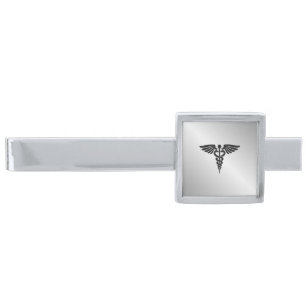 Silver Medical Caduceus Silver Finish Tie Clip