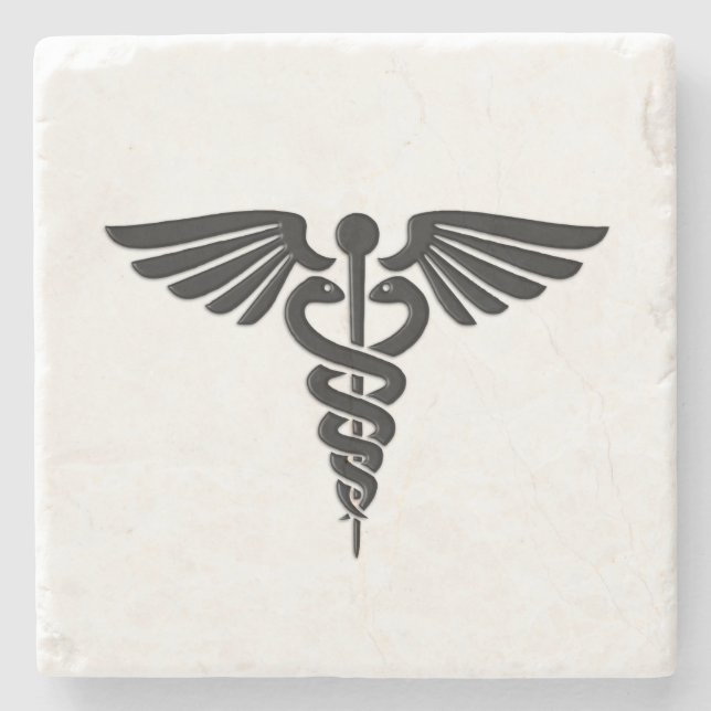 Silver Medical Caduceus Stone Coaster (Front)