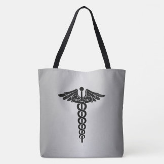 Silver Medical Caduceus Tote Bag