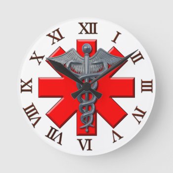Silver Medical Profession Symbol Round Clock by packratgraphics at Zazzle