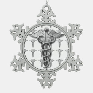Silver Medical Profession Symbol Snowflake Pewter Christmas Ornament