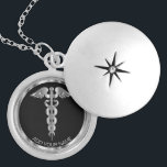 Silver Medical Symbol Caduceus - Personalized  Locket Necklace<br><div class="desc">Personalized Nurse / Doctor Medical Symbol Caduceus Silver Necklace ready for you to personalize. ✔Note: Not all template areas need changed. 📌If you need further customization, please click the "Click to Customize further" or "Customize or Edit Design"button and use our design tool to resize, rotate, change text color, add text...</div>