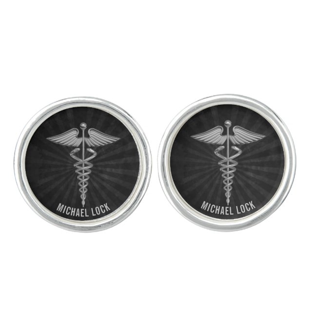 Silver Medical Symbol Personalized Nurses Doctors Cufflinks (Front)