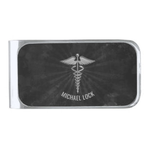 Silver Medical Symbol Personalized Nurses Doctors Finish Money Clip