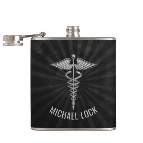 Silver Medical Symbol Personalized Nurses Doctors Flask