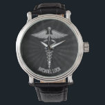 Silver Medical Symbol Personalized Nurses Doctors Watch<br><div class="desc">Cool Designer Caduceus Medical Specialties Personalized Wrist Watches for Male Nurses and Doctors. To change the text,  use the personalize option. For more extensive text changes such as changes to the font,  font color,  or text size and layout,  choose the customize option.</div>