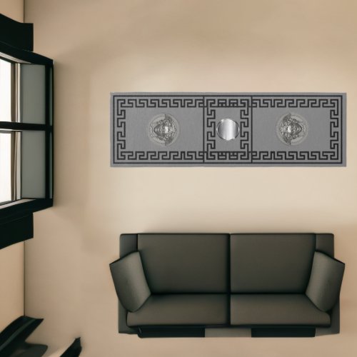 Silver Medusa Black Greek key over grey designers Runner