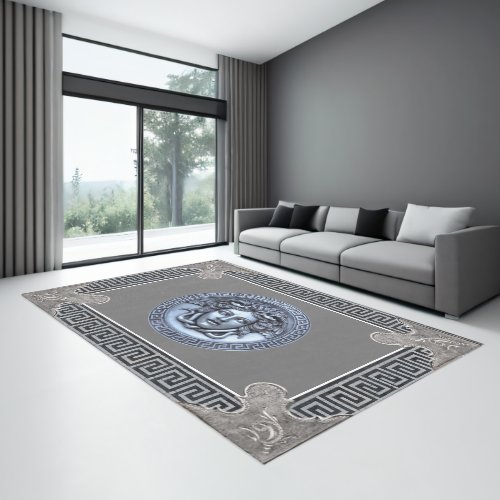 Silver Medusa Greek Key Aubusson Designers Area Rug