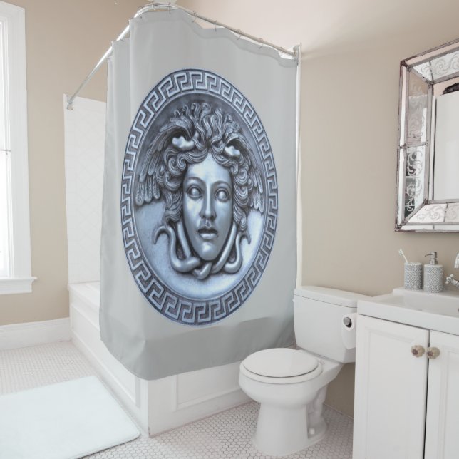 Silver Medusa Grey Shower Curtain (In Situ)