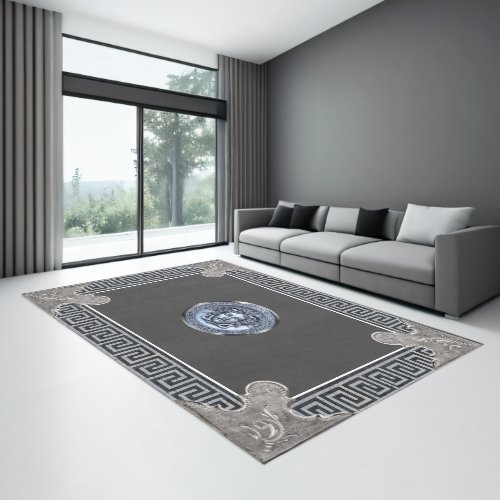 Silver Medusa with Greek Key Aubusson Transitional Rug