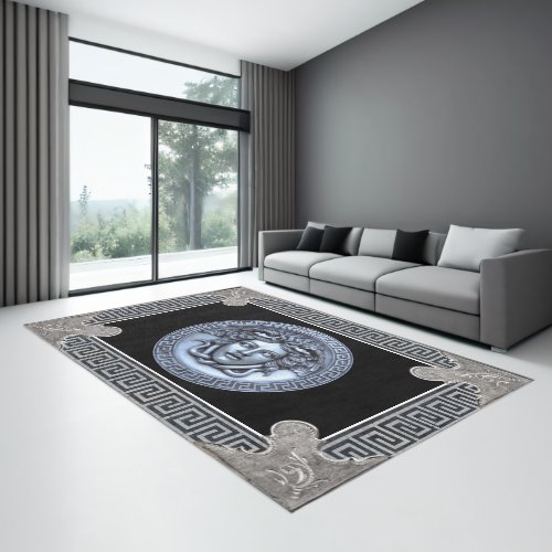 Silver Medusa with Greek Key Aubusson Transitional Rug