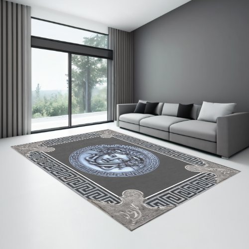 Silver Medusa with Greek Key Aubusson Transitional Rug