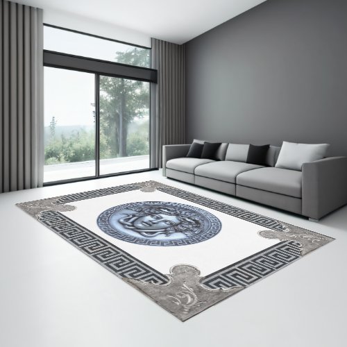 Silver Medusa with Greek Key Aubusson Transitional Rug