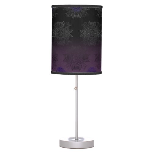 Silver Mehndi Over Dark Purple  Black Table Lamp