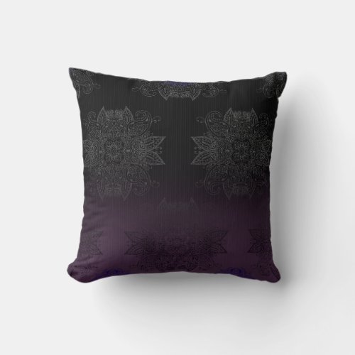 Silver Mehndi Over Dark Purple  Black Throw Pillow