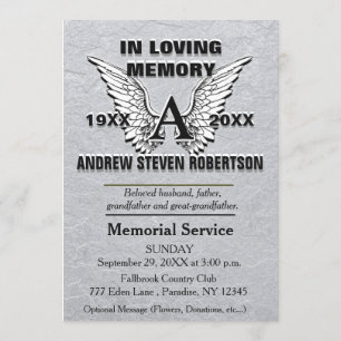 Silver Memorial Invitation Angel Wings