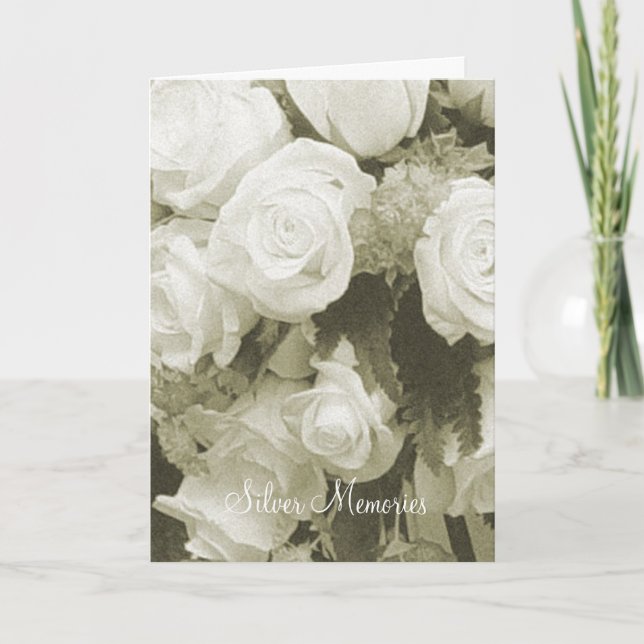 Silver Memories Sepia Roses Anniversary Card (Front)