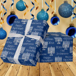 Silver Menorah Blue Chic Hanukkah Personalized Wrapping Paper<br><div class="desc">Personalize this chic silver Menorahs on blue Hanukkah wrapping paper with your name and year. The simple yet classic Menorah design in a minimalist style makes this Chanukah gift wrap a perfect choice for both adults and kids. If you prefer your holiday wrapping paper timeless, just change the year option...</div>