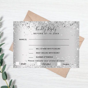 Silver menu choise wedding RSVP card